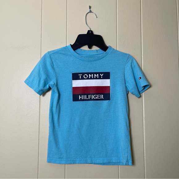 Tommy Hilfiger Kids Aqua Blue Logo Tee size 6 - Picture 1 of 3